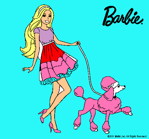 Dibujo Barbie paseando a su mascota pintado por Pablo1414