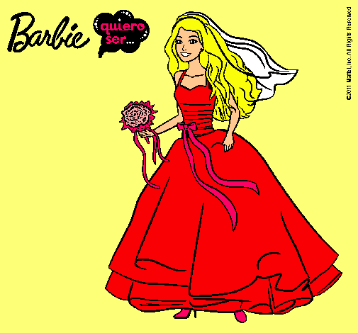 Dibujo Barbie vestida de novia pintado por tiffa