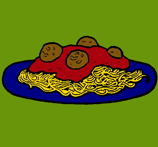 Dibujo Espaguetis con carne pintado por tinti