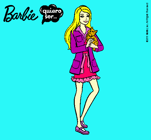 Dibujo Barbie con un gatito pintado por -cristina-