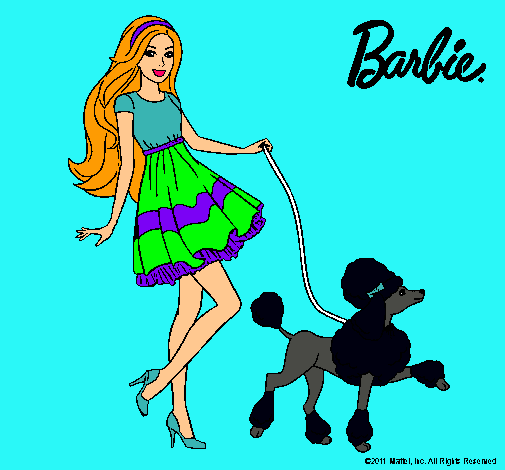 Dibujo Barbie paseando a su mascota pintado por cristi10