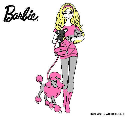 Dibujo Barbie con sus mascotas pintado por matzil