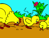 Dibujo Gallina y pollitos pintado por pollititos