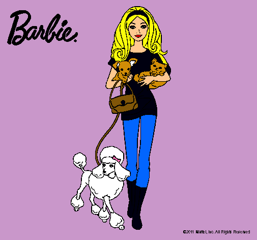 Dibujo Barbie con sus mascotas pintado por Dalia10