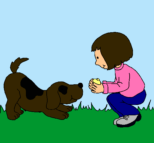 Dibujo Niña y perro jugando pintado por lococipt2