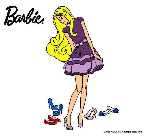 Dibujo Barbie y su colección de zapatos pintado por tiffa