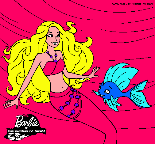 Dibujo Barbie sirena con su amiga pez pintado por IsabellaF