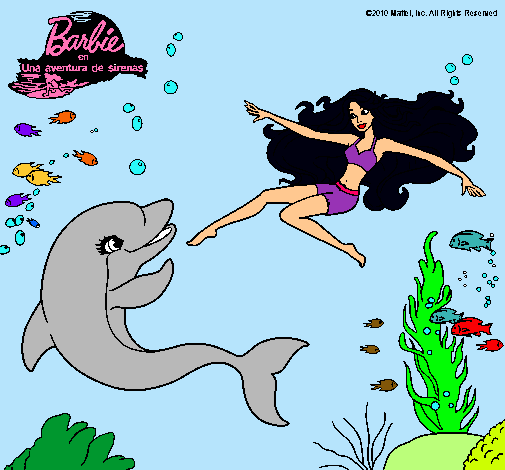 Dibujo Barbie jugando con un delfín pintado por Amadix