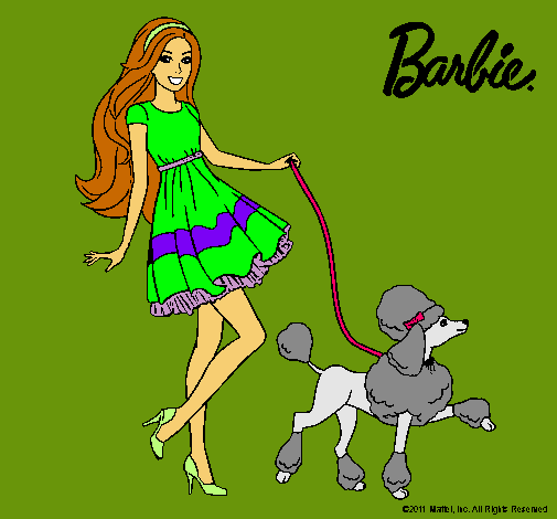 Dibujo Barbie paseando a su mascota pintado por lichi