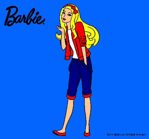 Dibujo Barbie con look casual pintado por amalia