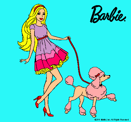 Dibujo Barbie paseando a su mascota pintado por isidr