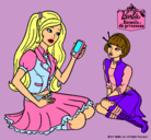 Dibujo Barbie con el teléfono móvil pintado por escuela