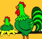 Dibujo Gallo y gallina pintado por montsekat
