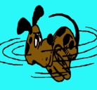 Dibujo Perro persiguiendo su cola pintado por mojado