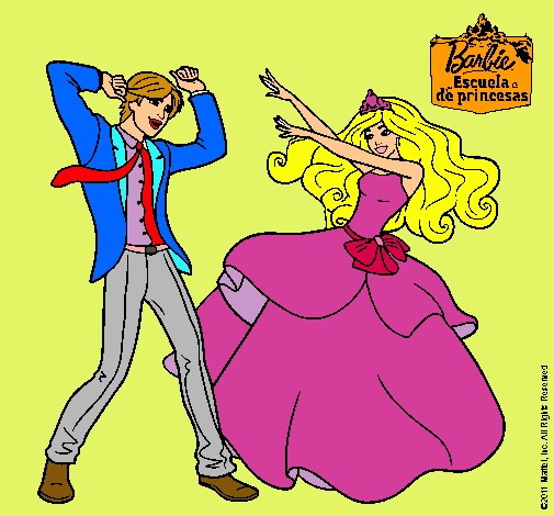 Dibujo Barbie bailando con un amigo pintado por Loren