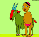 Dibujo Cabra y niño africano pintado por deeeeeeeeeee