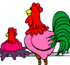 Dibujo Gallo y gallina pintado por logan