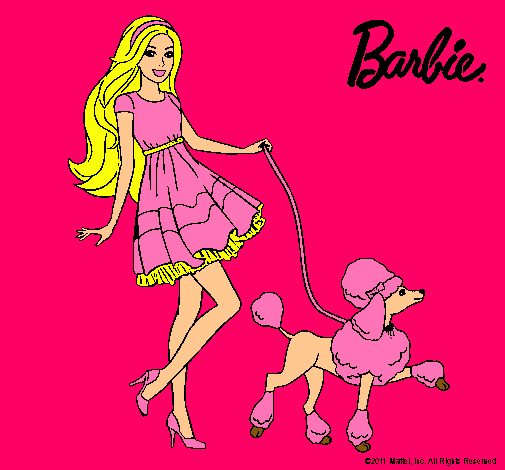 Dibujo Barbie paseando a su mascota pintado por amalia