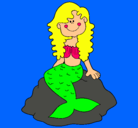 Dibujo Sirena sentada en una roca pintado por coralito