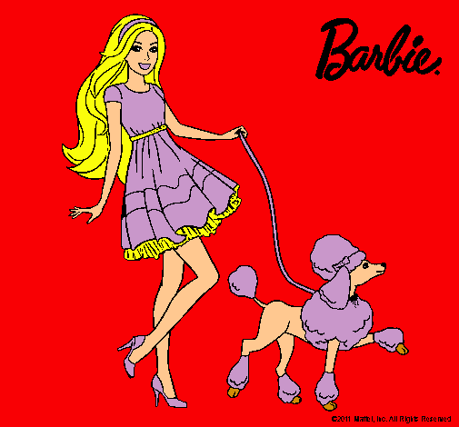 Dibujo Barbie paseando a su mascota pintado por amalia