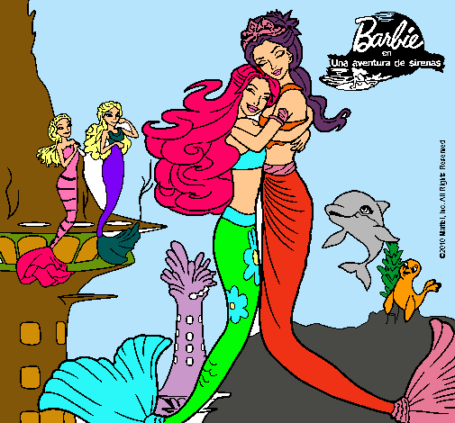 Dibujo Barbie sirena y la reina sirena pintado por cheidi