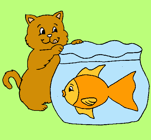 Dibujo Gato y pez pintado por jaydi