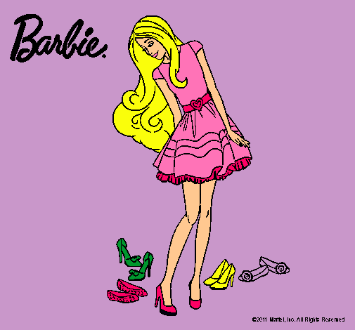 Dibujo Barbie y su colección de zapatos pintado por amalia