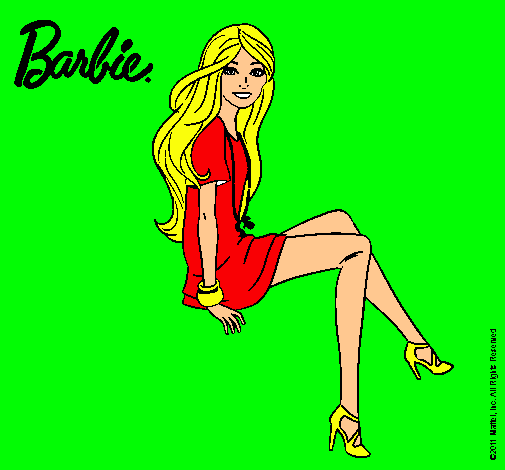 Dibujo Barbie sentada pintado por  luzmaria