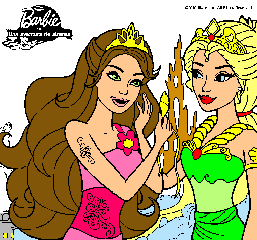 Dibujo Barbie se despiede de la reina sirena pintado por mimi_19