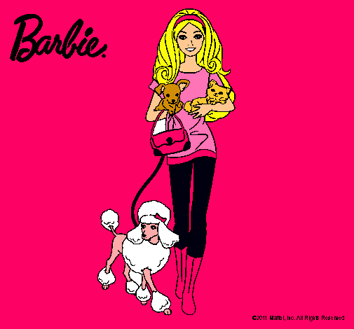 Dibujo Barbie con sus mascotas pintado por ssooffii