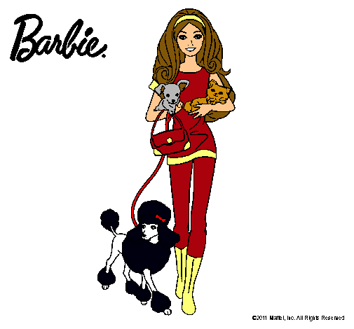 Dibujo Barbie con sus mascotas pintado por mimi_19