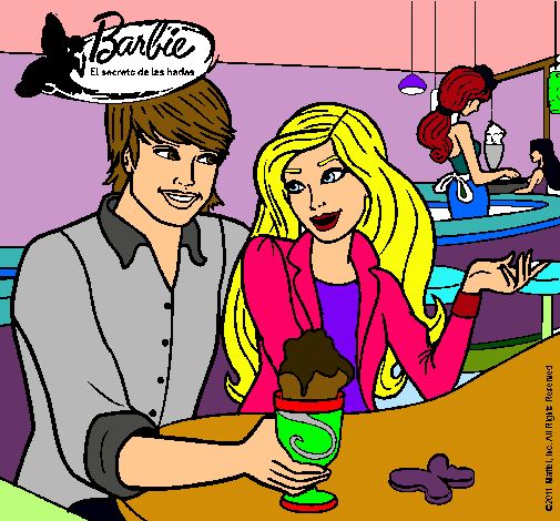 Dibujo Barbie y su amigo en la heladería pintado por tania11