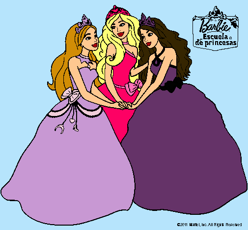 Dibujo Barbie y sus amigas princesas pintado por Lilith
