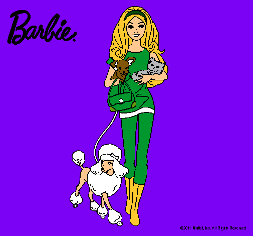 Dibujo Barbie con sus mascotas pintado por issayanna