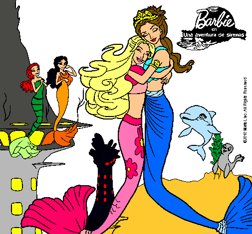 Dibujo Barbie sirena y la reina sirena pintado por mimi_19