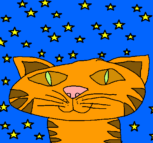 Dibujo Gato y estrellas pintado por amalia