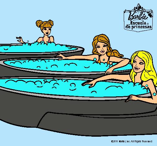 Dibujo Barbie y sus amigas en el jacuzzi pintado por amalia