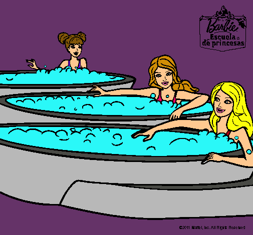 Dibujo Barbie y sus amigas en el jacuzzi pintado por amalia