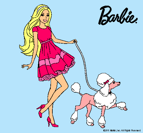 Dibujo Barbie paseando a su mascota pintado por ameri 