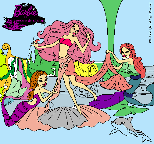 Dibujo Barbie con sirenas pintado por lasmi