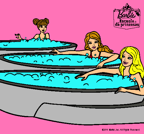 Dibujo Barbie y sus amigas en el jacuzzi pintado por amalia