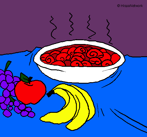 Dibujo Fruta y caracoles a la cazuela pintado por escar