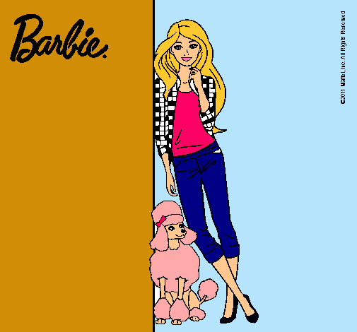 Dibujo Barbie con cazadora de cuadros pintado por YAZITA