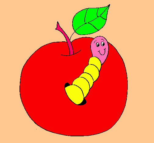 Dibujo Manzana con gusano pintado por juanymanu