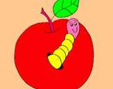Dibujo Manzana con gusano pintado por juanymanu