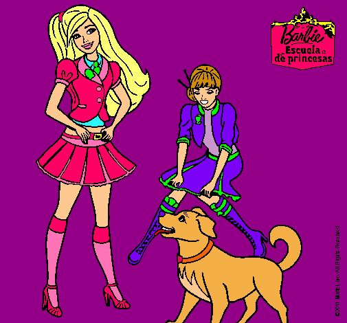 Dibujo Barbie con su perrito y una amiga pintado por valeria123