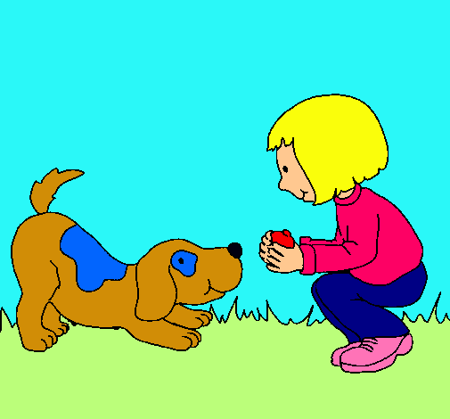 Dibujo Niña y perro jugando pintado por Flora78