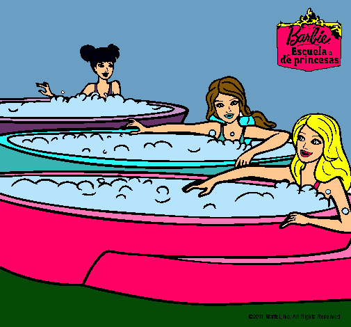 Dibujo Barbie y sus amigas en el jacuzzi pintado por Quetzali