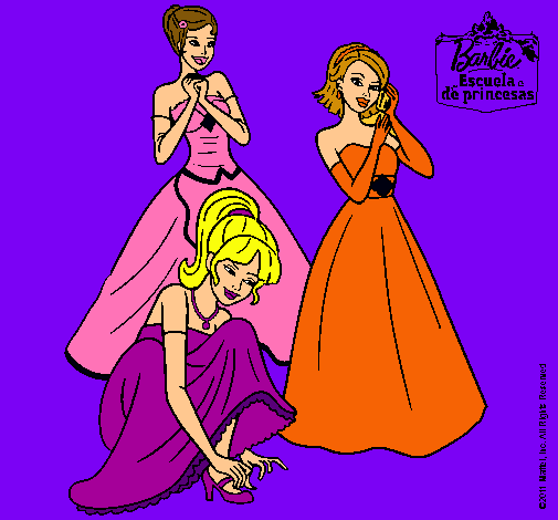 Dibujo Barbie y sus amigas vestidas de gala pintado por amalia