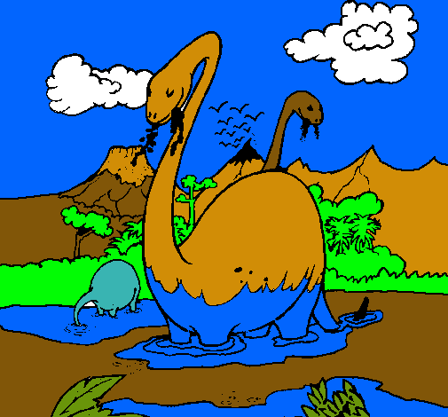 Dibujo Apatosaurios en el agua pintado por jotate